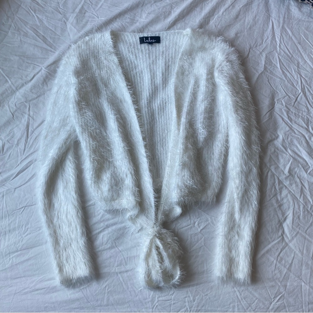 Lulu's Fuzzy White Wrap Sweater